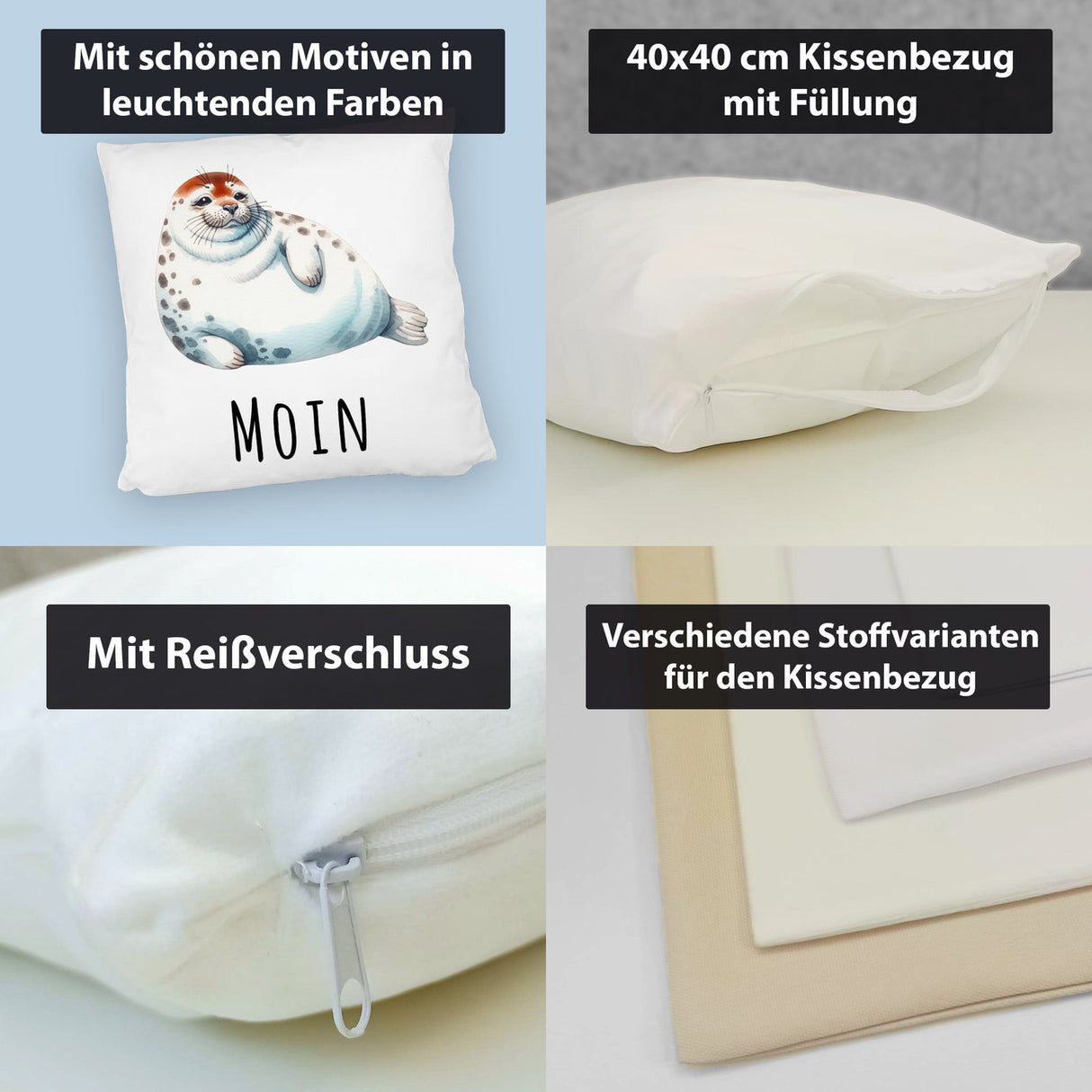 Dicke Robbe Kissen mit Spruch Moin