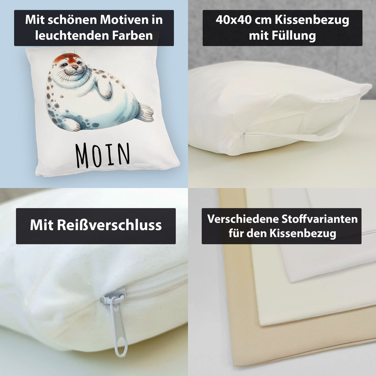 Dicke Robbe Kissen mit Spruch Moin