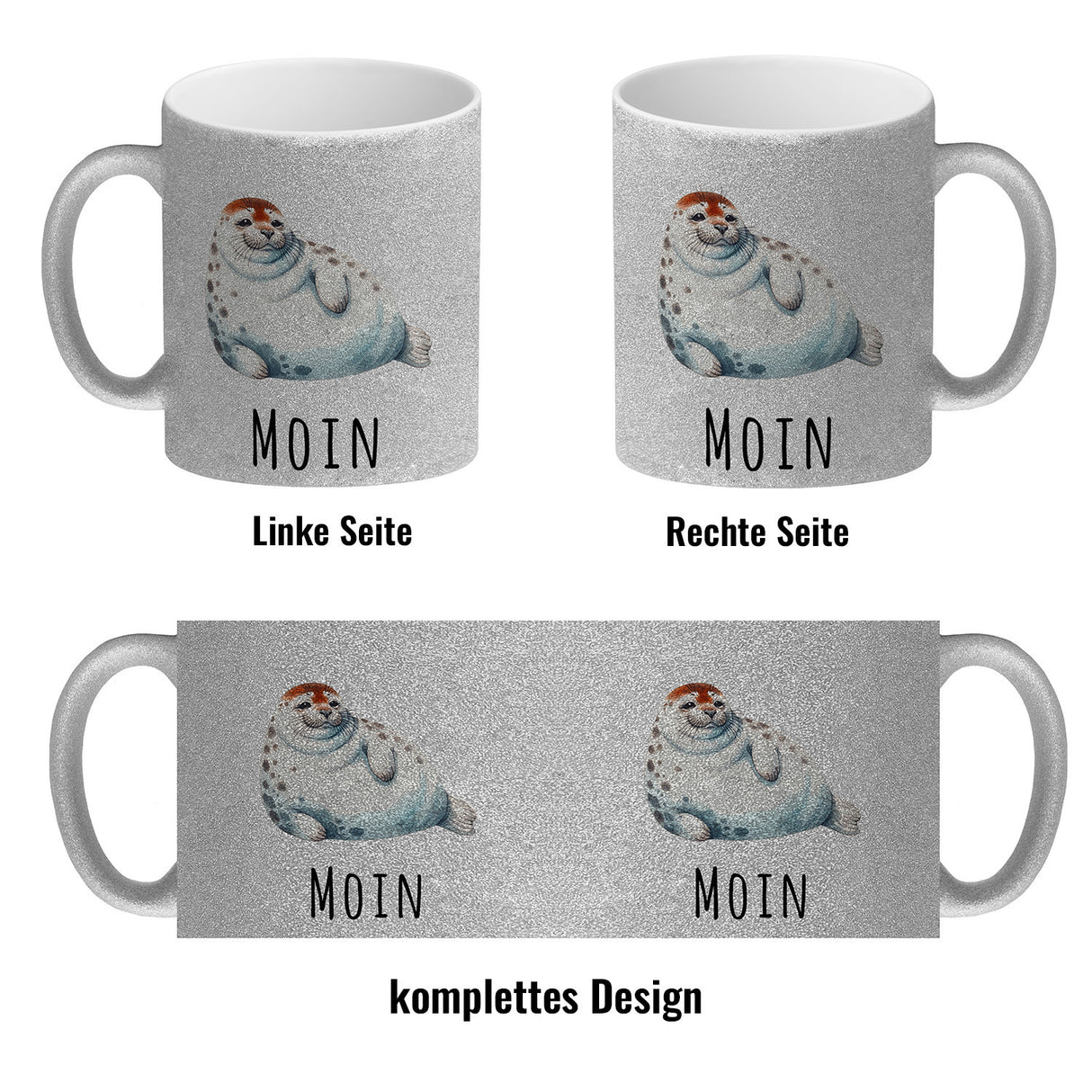 Dicke Robbe Kaffeebecher mit Spruch Moin