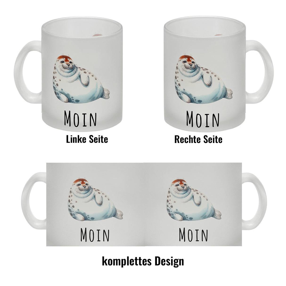 Dicke Robbe Kaffeebecher mit Spruch Moin