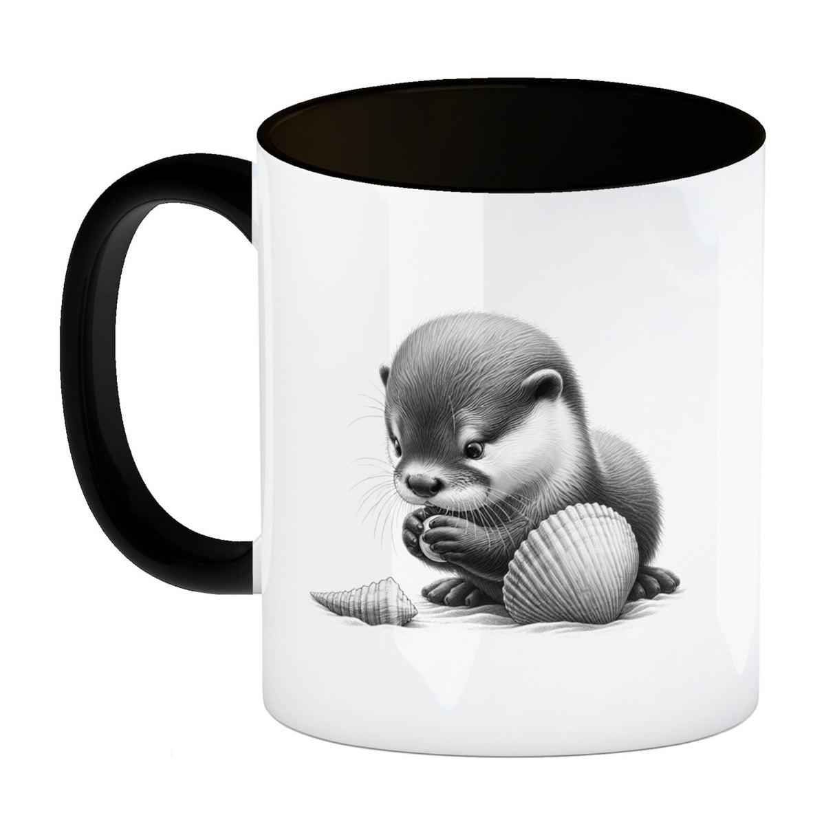 Baby Otter mit Muschel Kaffeebecher