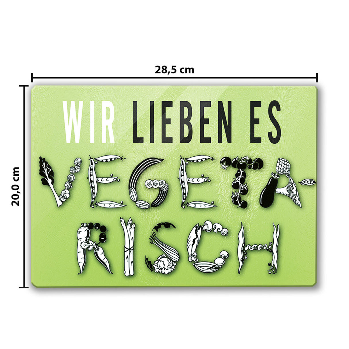 Vegetarier Schneidebrett aus Glas Glas mit Spruch Wir lieben es vegetarisch