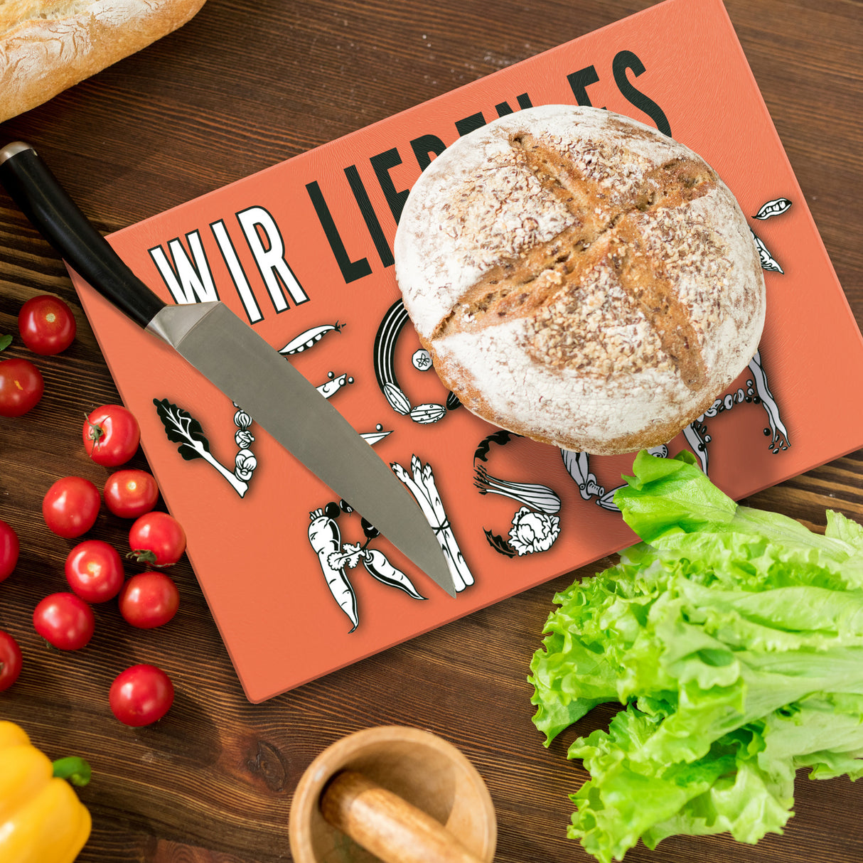Vegetarier Schneidebrett aus Glas Glas mit Spruch Wir lieben es vegetarisch
