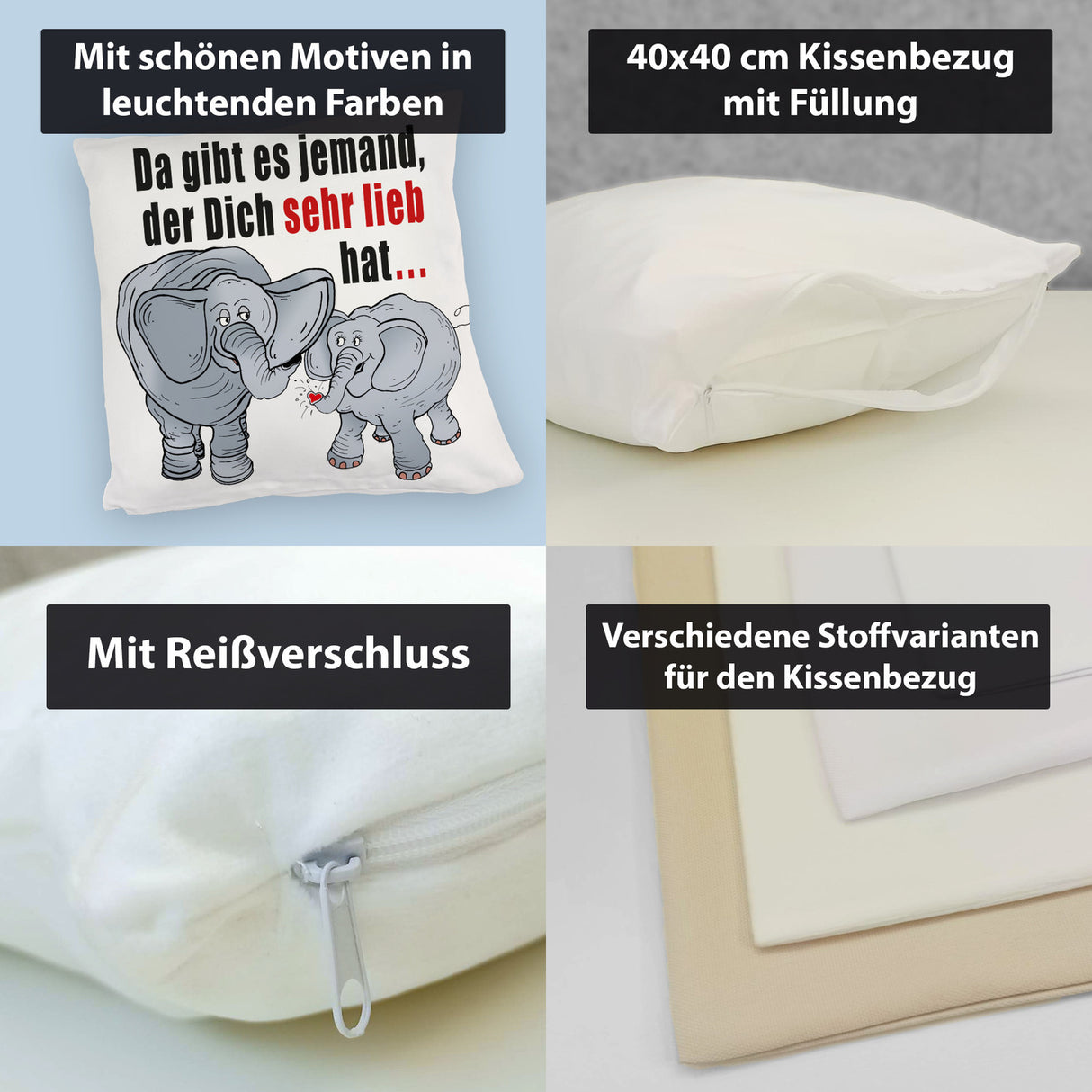 Elefanten Kissen mit Spruch Jemand hat dich sehr lieb