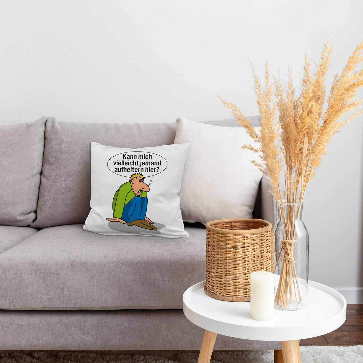 Frust Kissen mit Spruch Suche jemanden der mich aufheitert