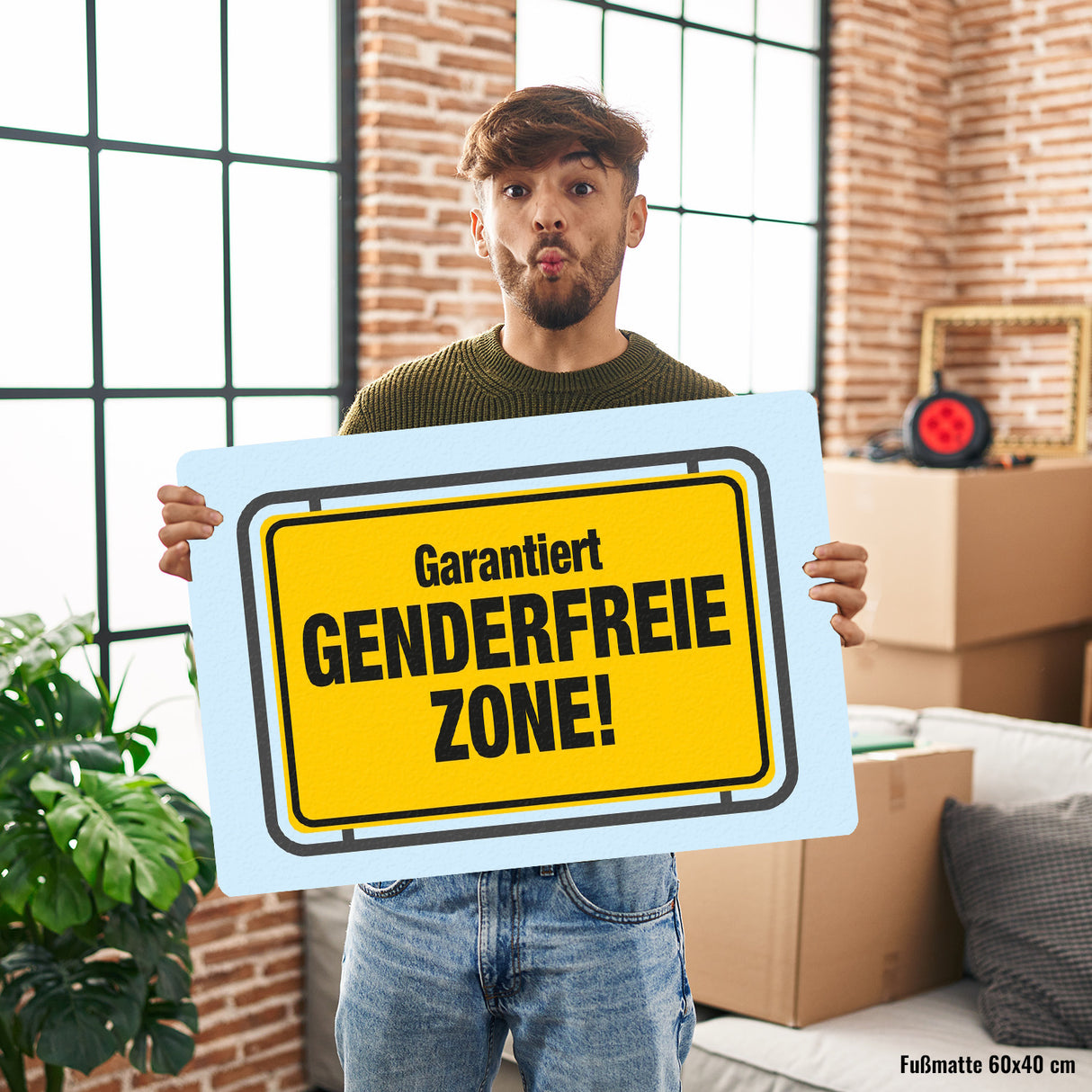 Garantiert genderfreie Zone Fußmatte in 35x50 cm ohne Rand in Straßenschildoptik