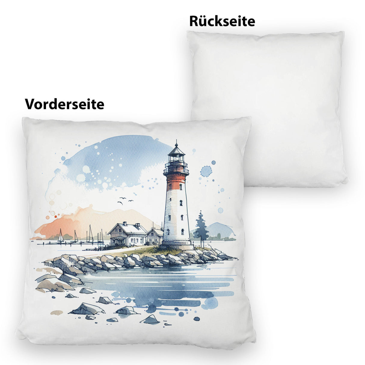 Leuchtturm mit Häuser im Hintergrund Kissen