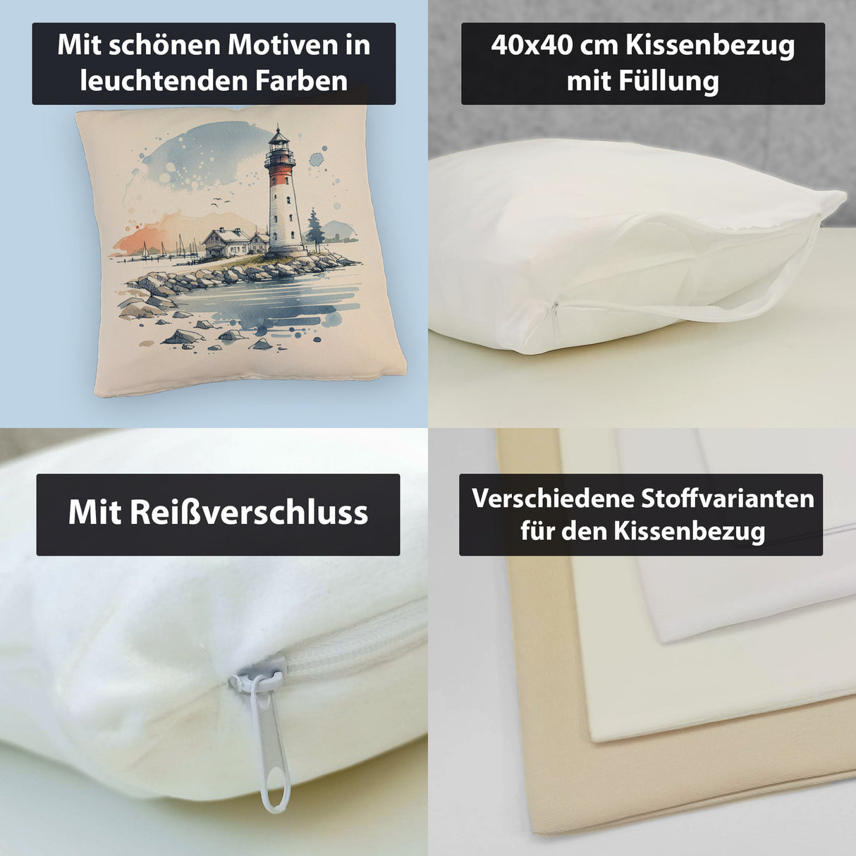 Leuchtturm mit Häuser im Hintergrund Kissen