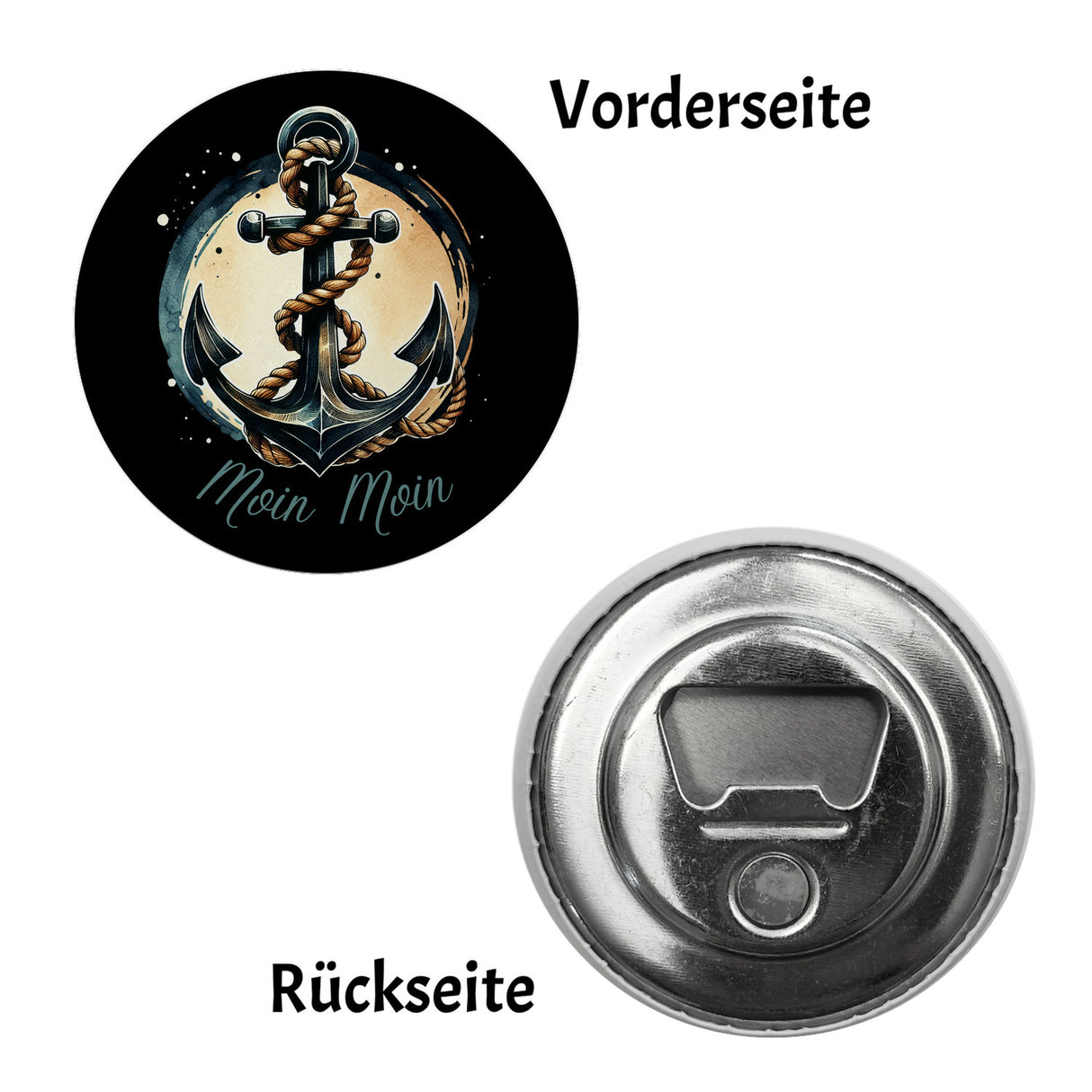 Anker mit Seil Magnet rund mit Spruch Moin Moin