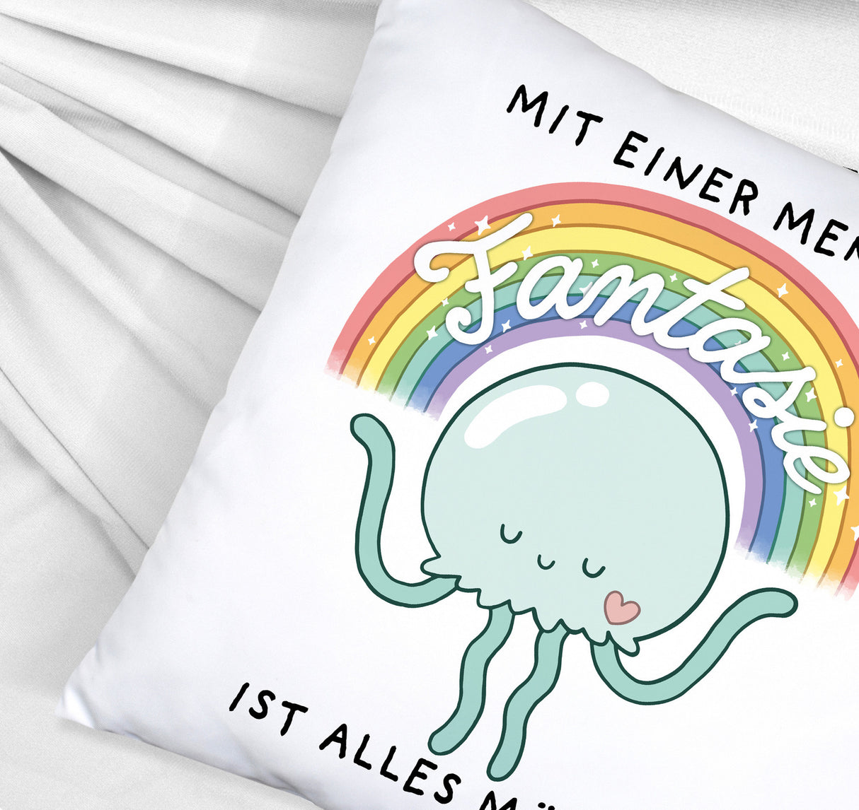 Jelly & Friends Qualle Kissen mit Spruch Mit Fantasie wird alles möglich