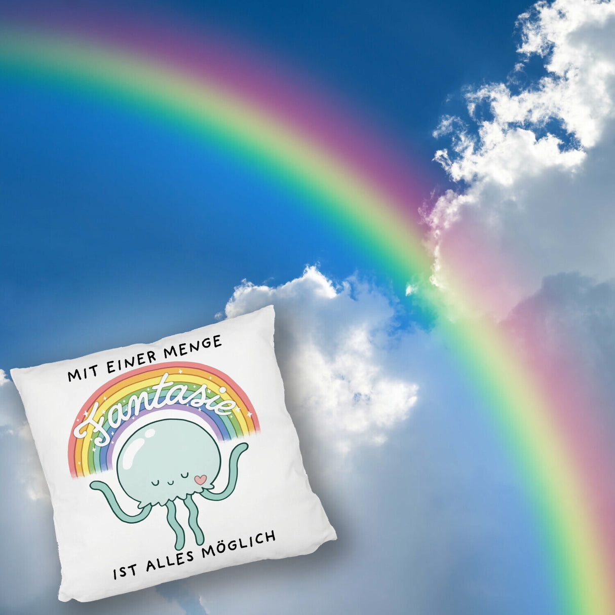 Jelly & Friends Qualle Kissen mit Spruch Mit Fantasie wird alles möglich
