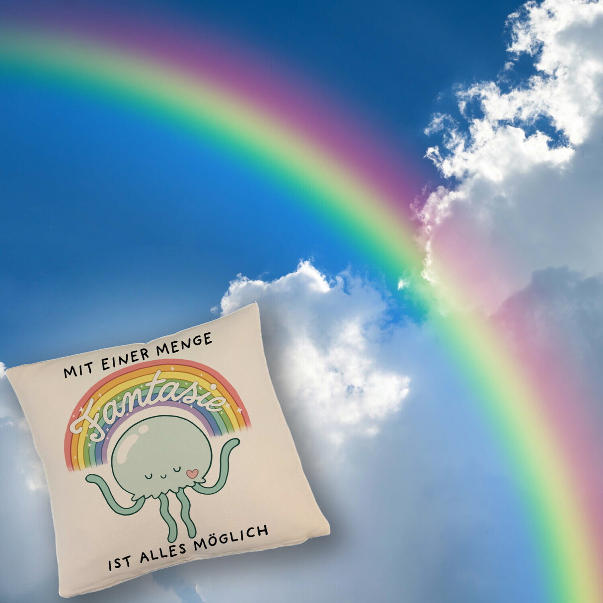 Jelly & Friends Qualle Kissen mit Spruch Mit Fantasie wird alles möglich