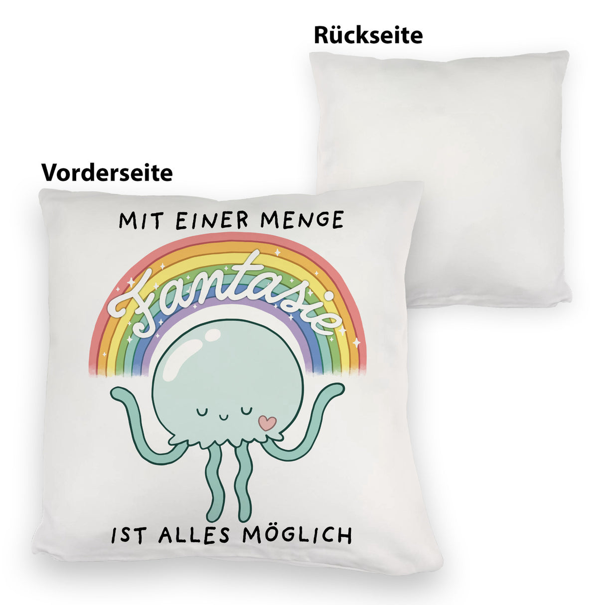 Jelly & Friends Qualle Kissen mit Spruch Mit Fantasie wird alles möglich