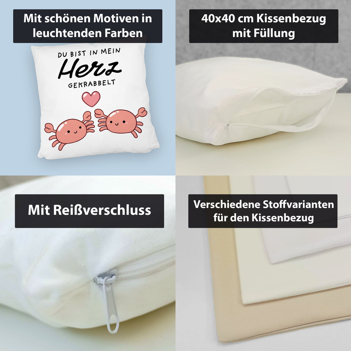 Jelly & Friends Krabben Kissen mit Spruch Du bist in mein Herz gekrabbelt