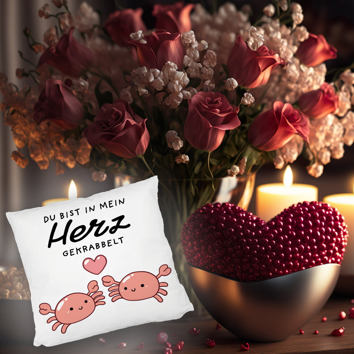 Jelly & Friends Krabben Kissen mit Spruch Du bist in mein Herz gekrabbelt