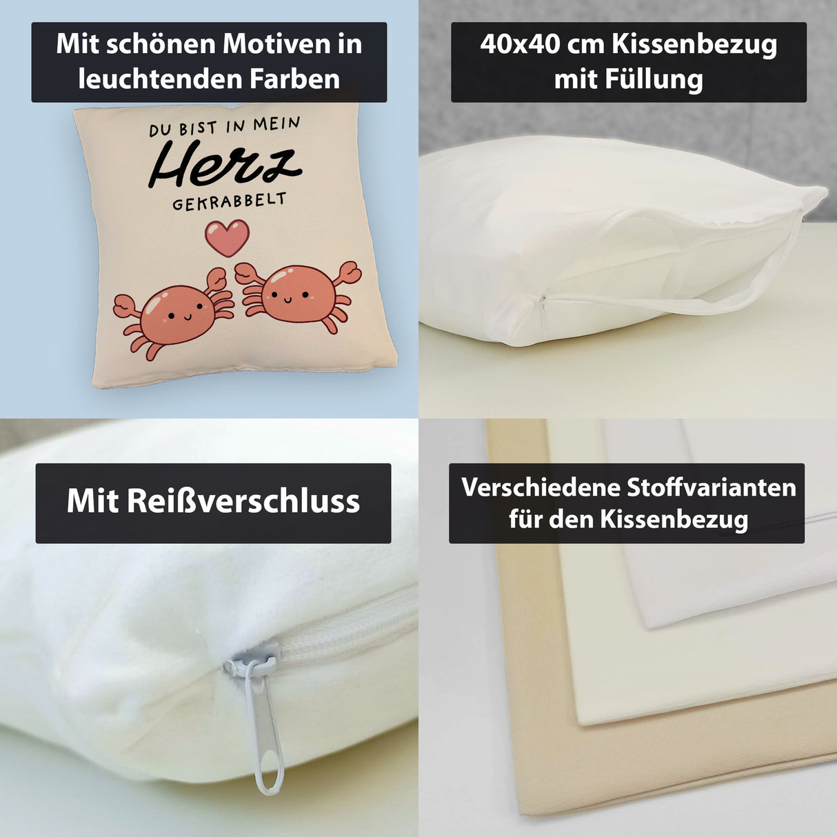 Jelly & Friends Krabben Kissen mit Spruch Du bist in mein Herz gekrabbelt