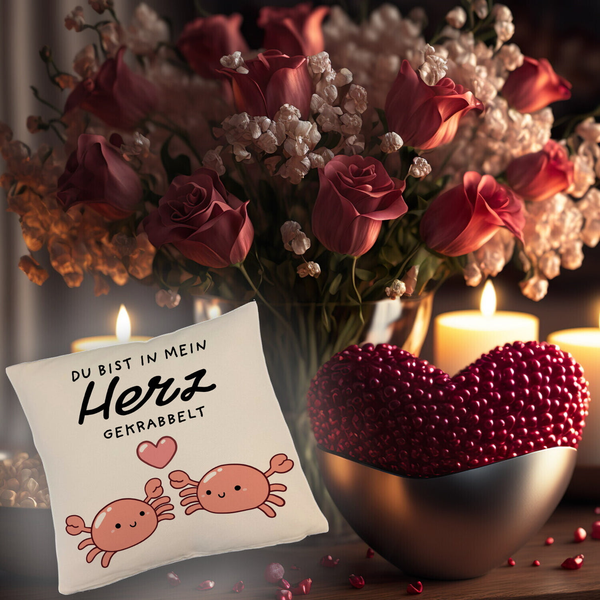 Jelly & Friends Krabben Kissen mit Spruch Du bist in mein Herz gekrabbelt