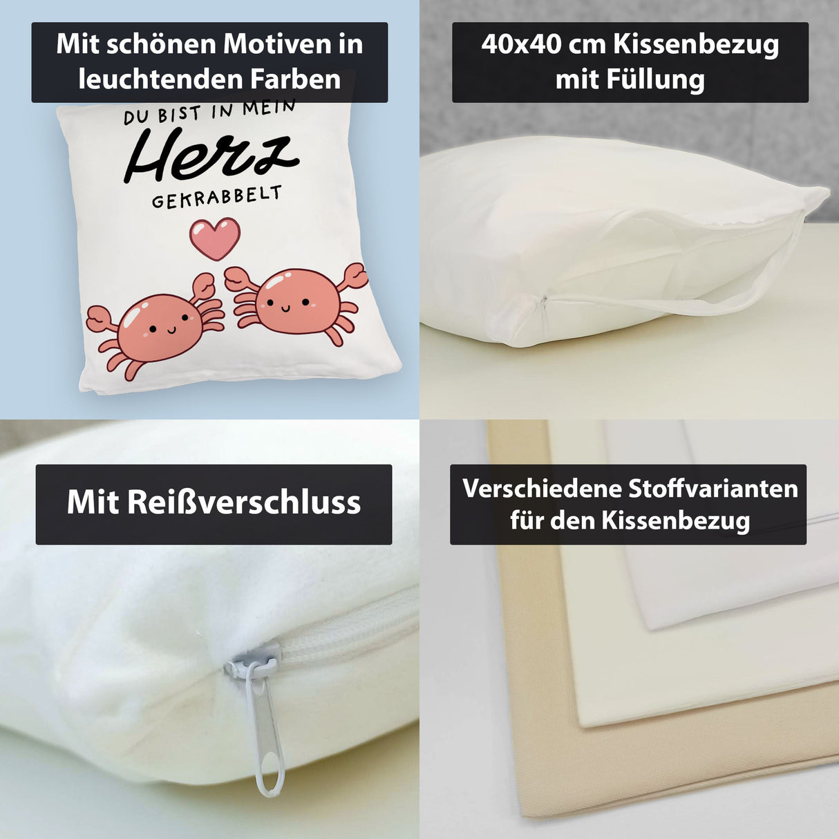 Jelly & Friends Krabben Kissen mit Spruch Du bist in mein Herz gekrabbelt