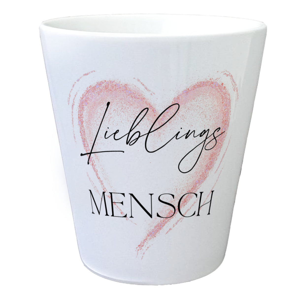 Herz in gold Blumentopf mit Spruch Lieblingsmensch