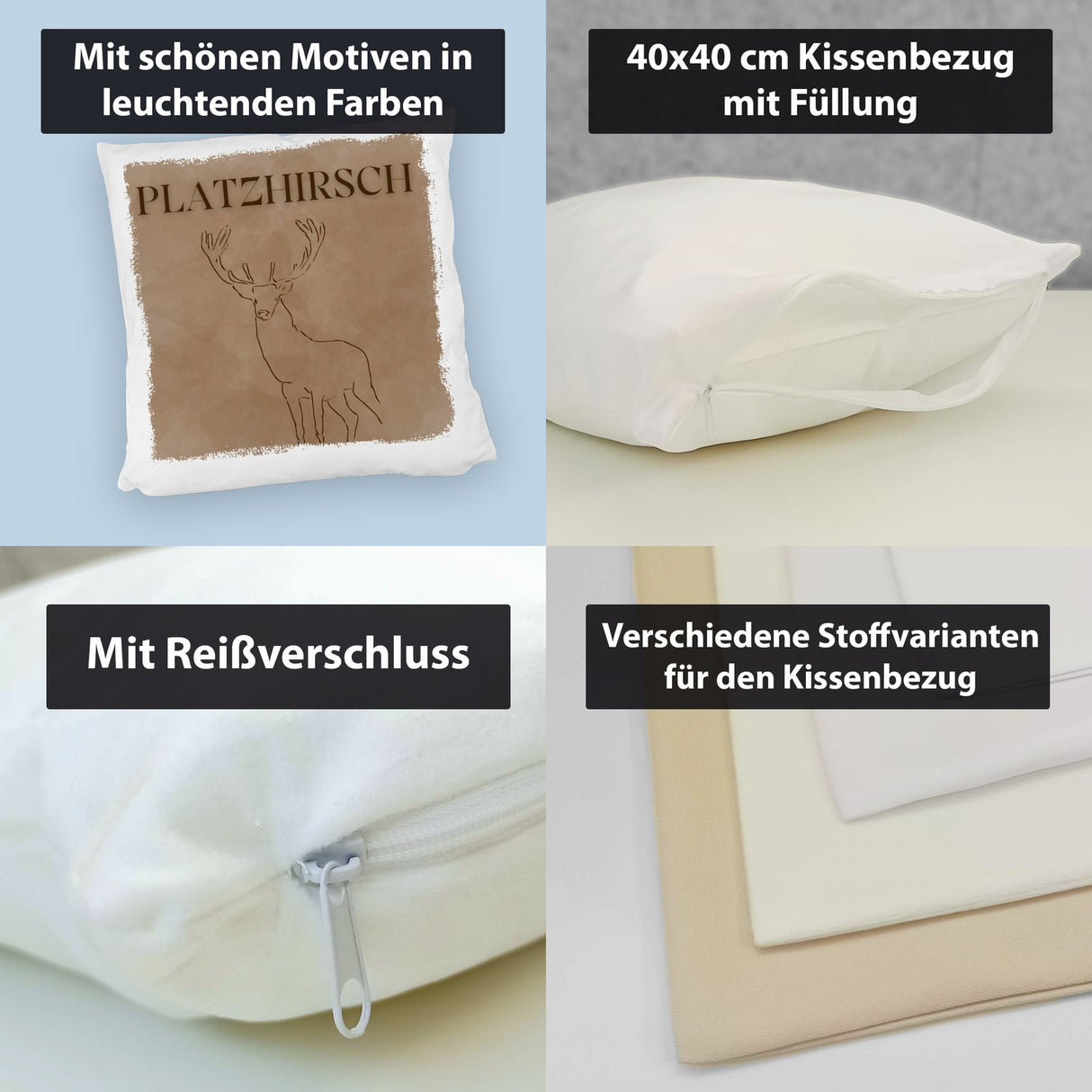 Hirsch Kissen mit Spruch Platzhirsch in braun