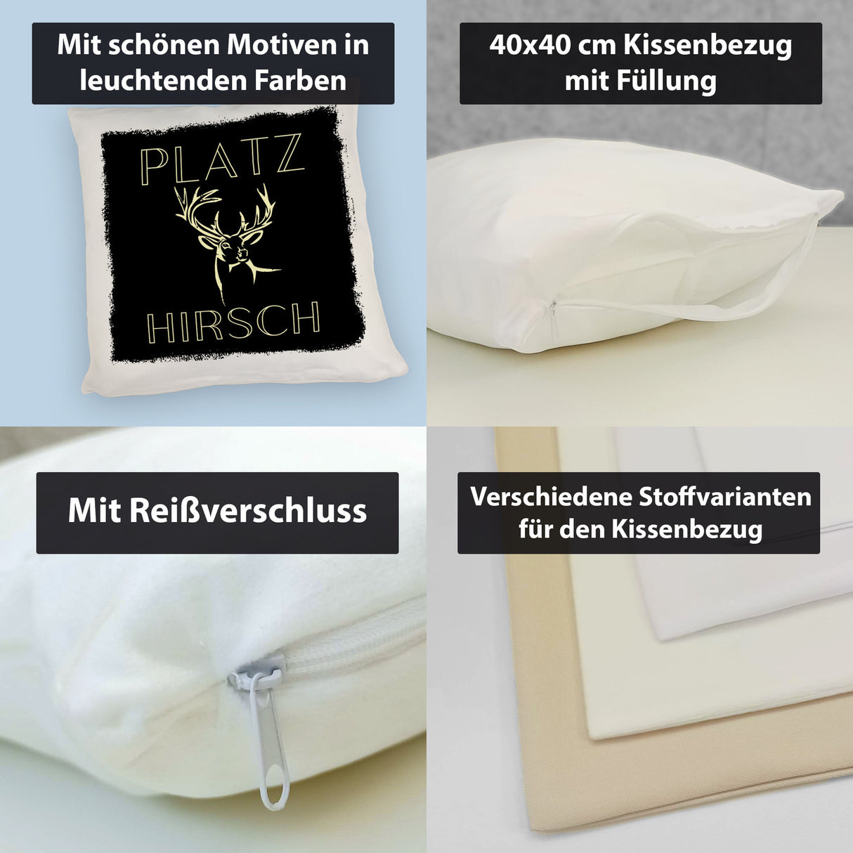 Hirsch Kissen mit Spruch Platzhirsch in braun