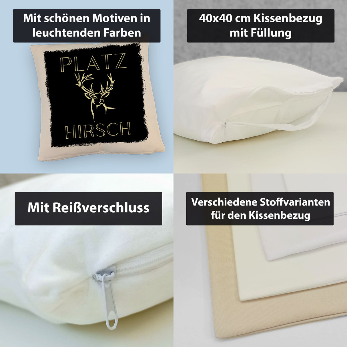 Hirsch Kissen mit Spruch Platzhirsch in braun