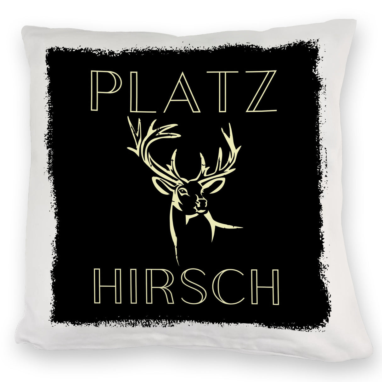 Hirsch Kissen mit Spruch Platzhirsch in braun