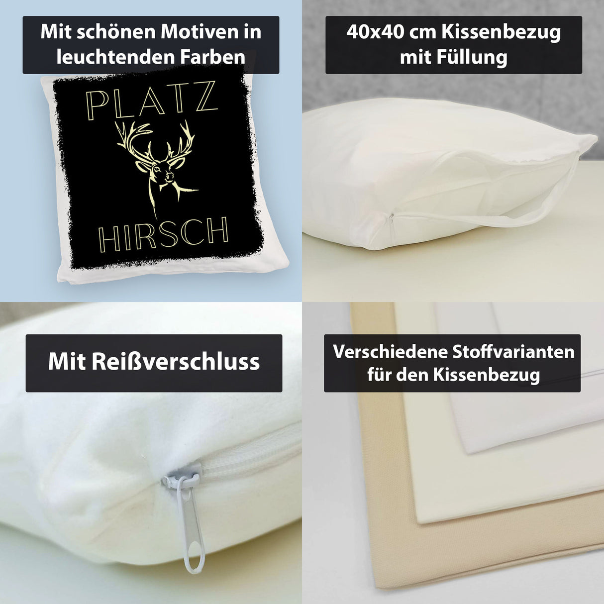 Hirsch Kissen mit Spruch Platzhirsch in braun
