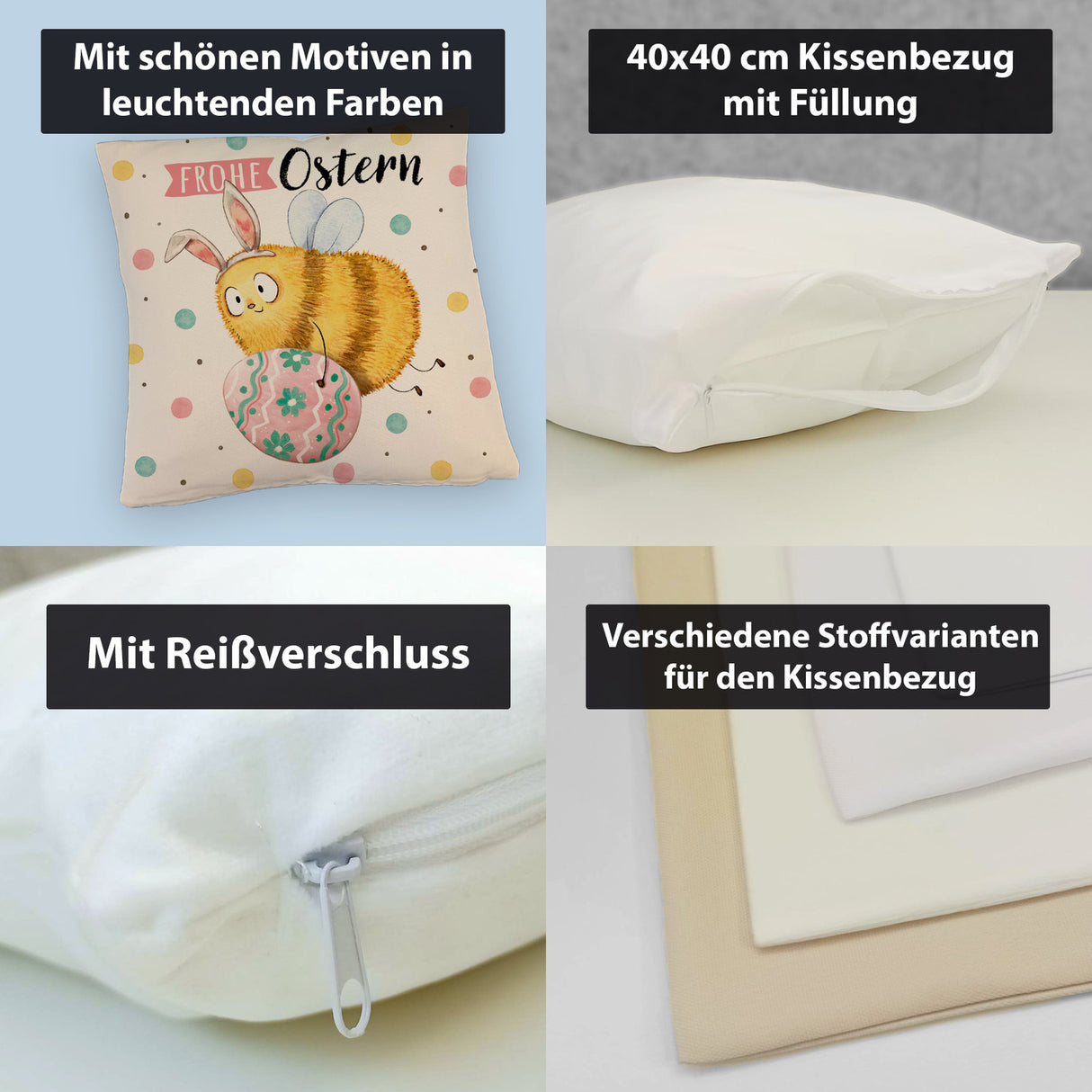 Pummel Biene Kissen mit Spruch Frohe Ostern