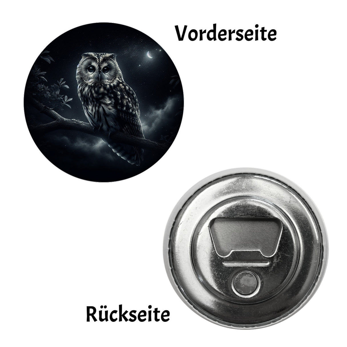 Eule bei Nacht auf einem Ast Magnet rund