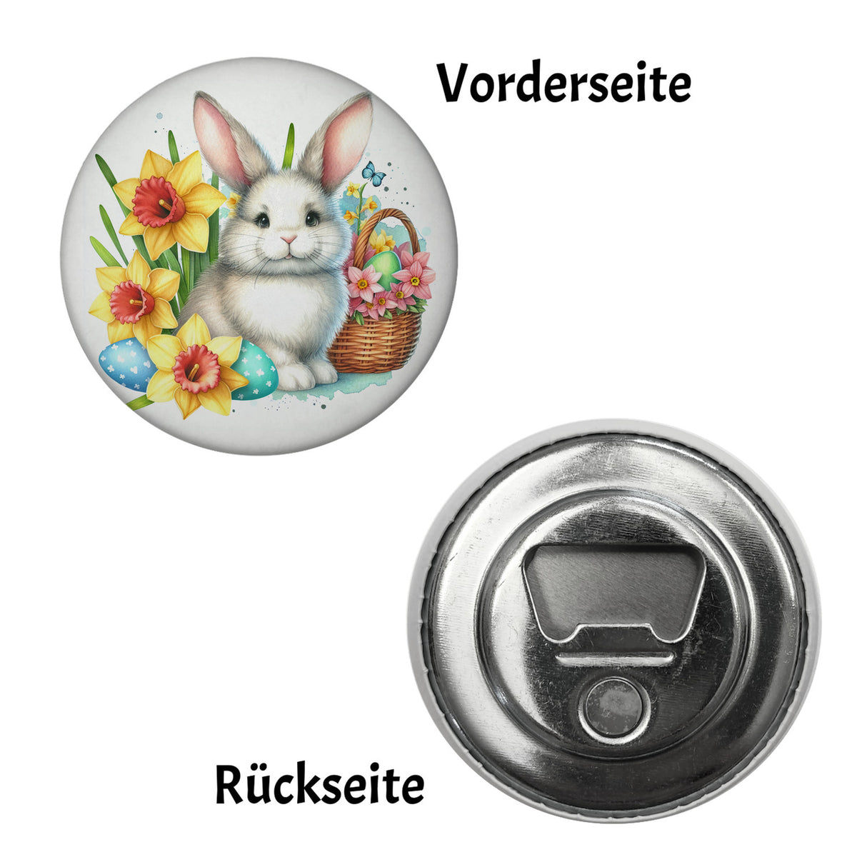 Osterhase neben Osterkorb Magnet rund