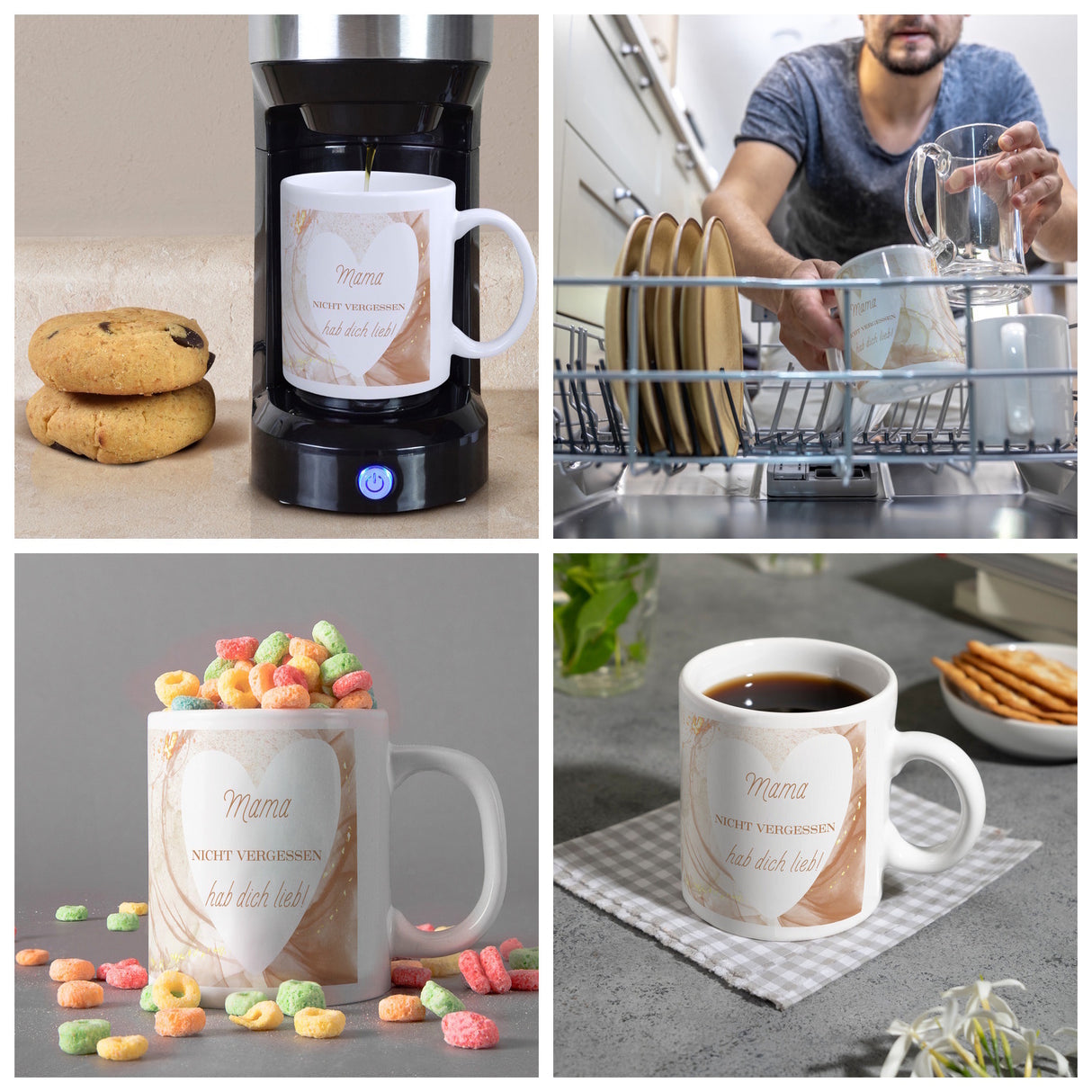 Herz Kaffeebecher mit Spruch Mama nicht vergessen ich hab dich lieb