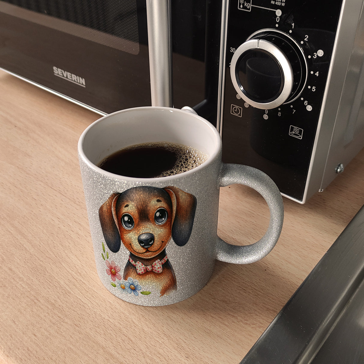 Dackel mit Schleife Kaffeebecher