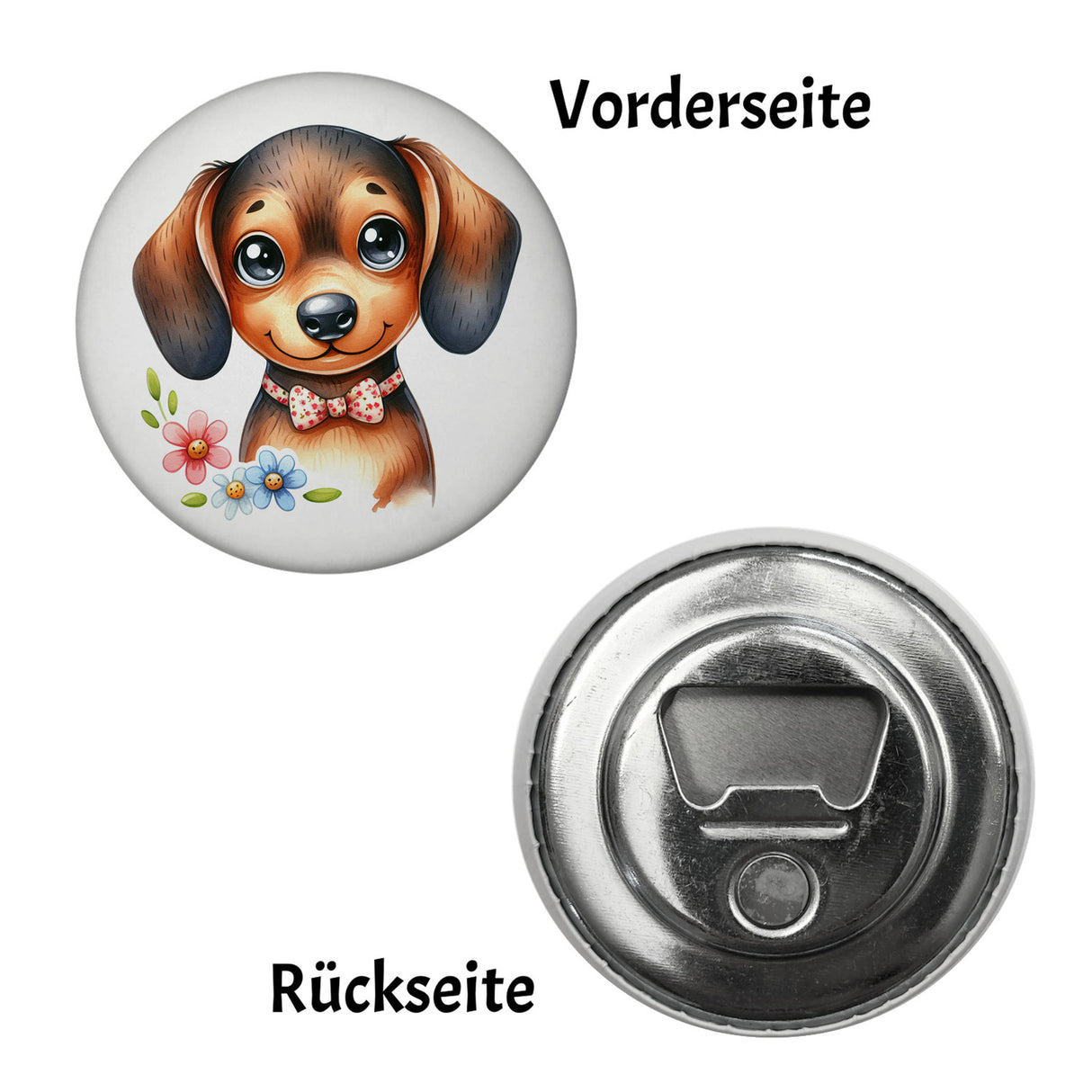 Dackel mit Schleife Magnet rund