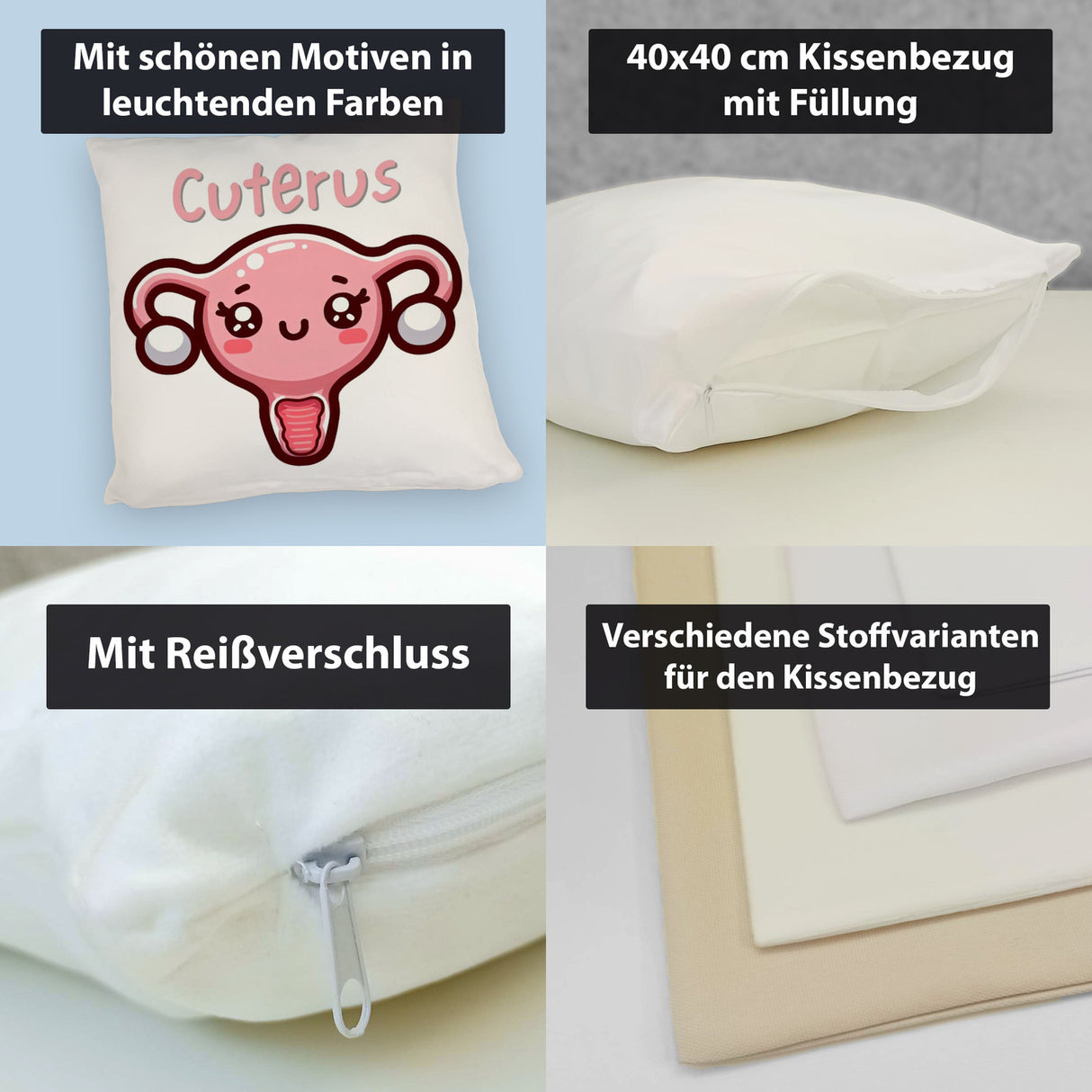 Gebärmutter Kawaii Kissen mit Spruch Cuterus