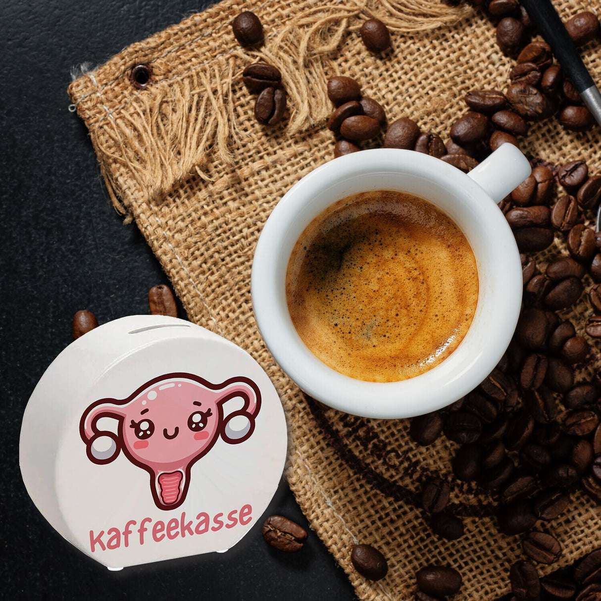 Gebärmutter Kawaii Spardose mit Spruch Kaffeekasse