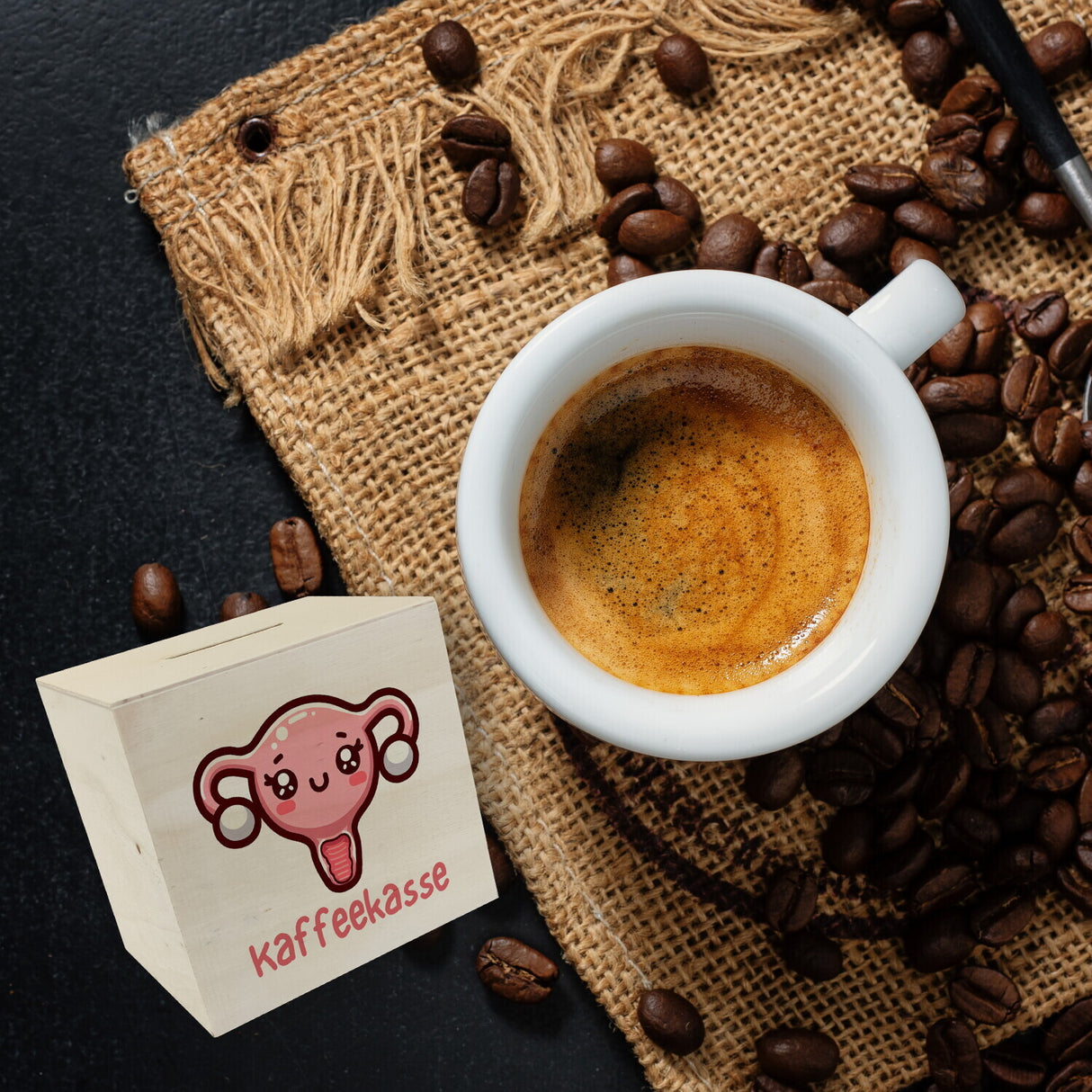 Gebärmutter Kawaii Spardose mit Spruch Kaffeekasse