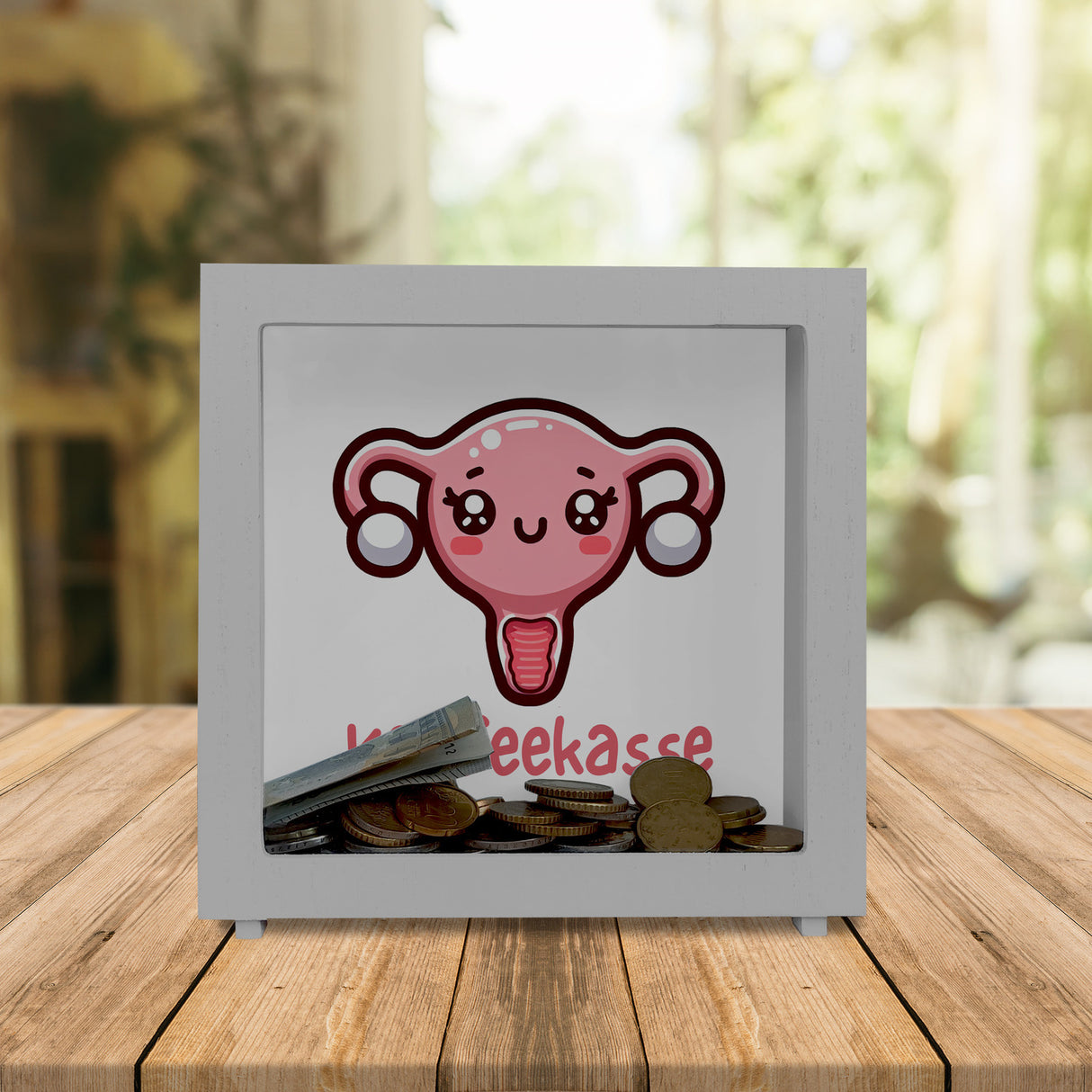 Gebärmutter Kawaii Spardose mit Spruch Kaffeekasse