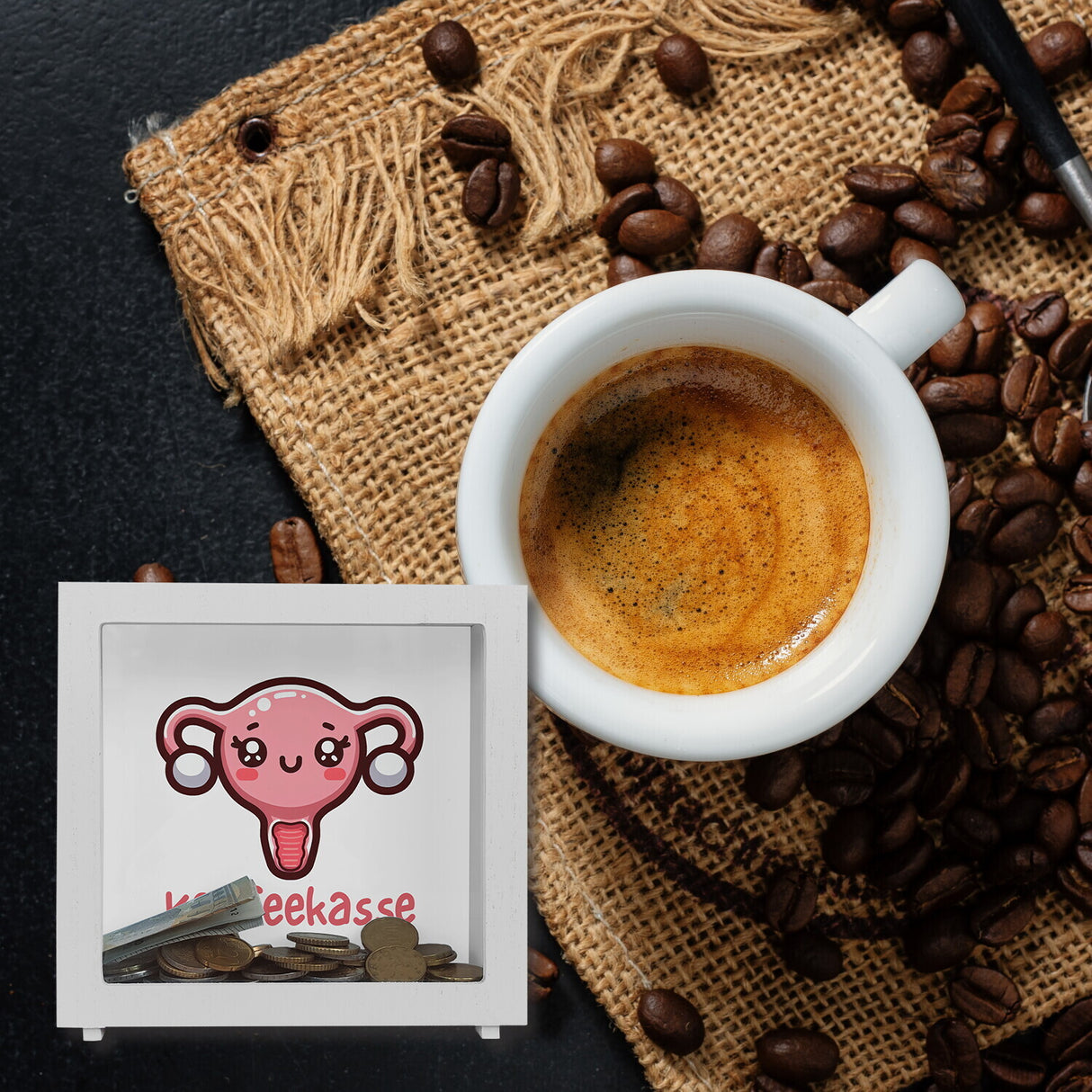 Gebärmutter Kawaii Spardose mit Spruch Kaffeekasse