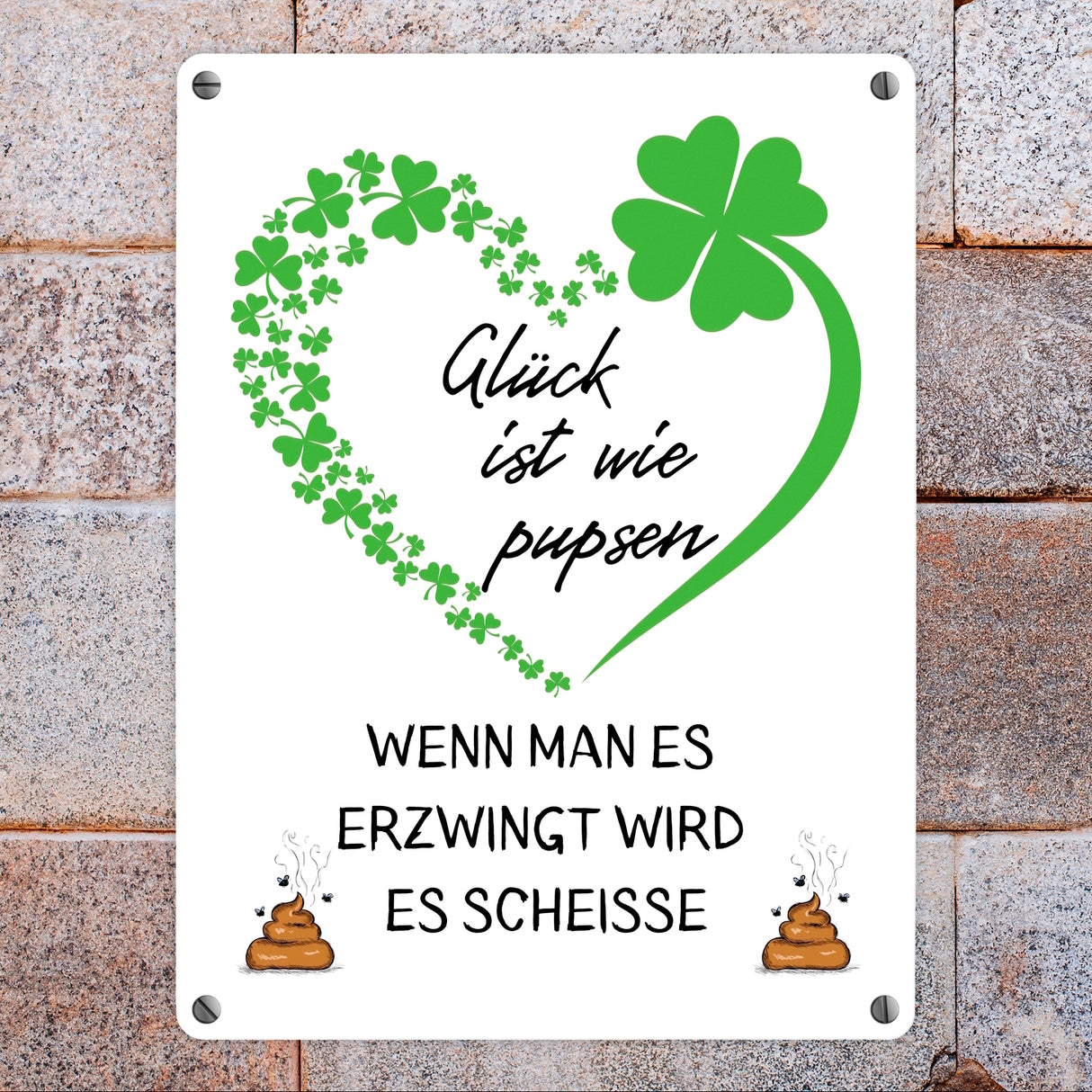 Kleeblätter Metallschild in 15x20 cm mit Spruch Glück ist unerzwingbar
