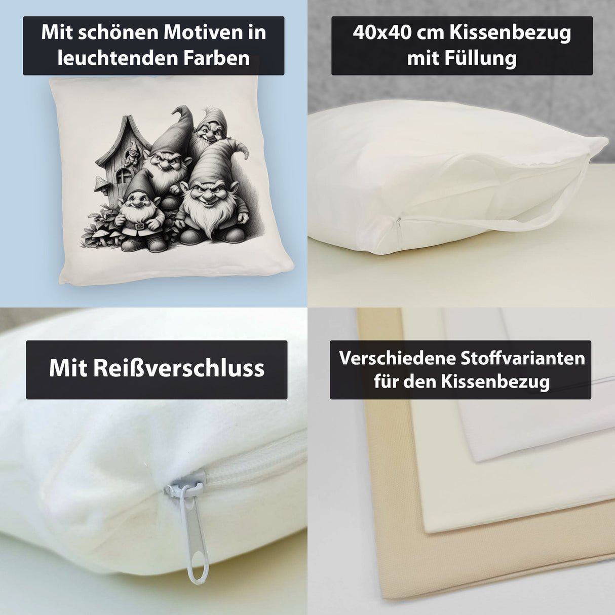 Freche Gartenzwerge mit kleinem Haus Kissen