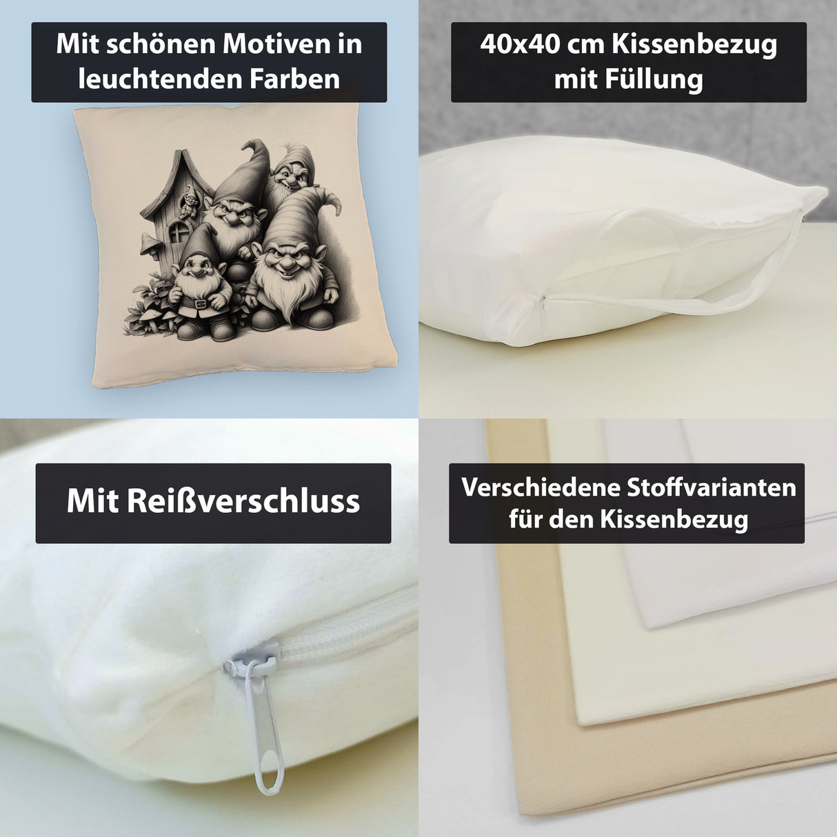 Freche Gartenzwerge mit kleinem Haus Kissen