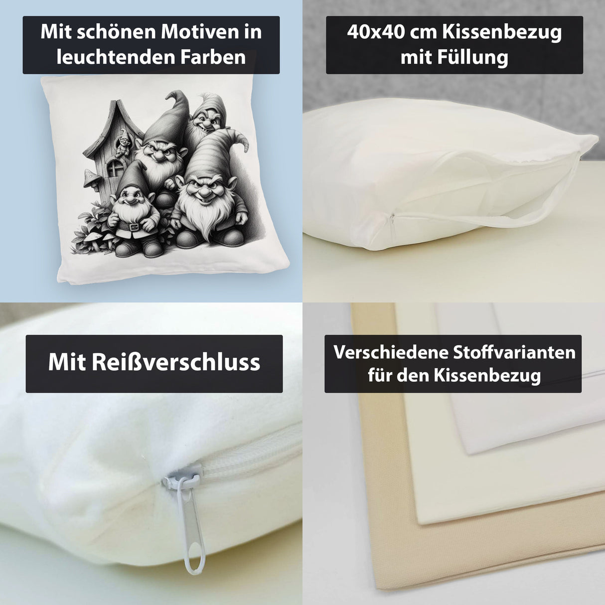 Freche Gartenzwerge mit kleinem Haus Kissen