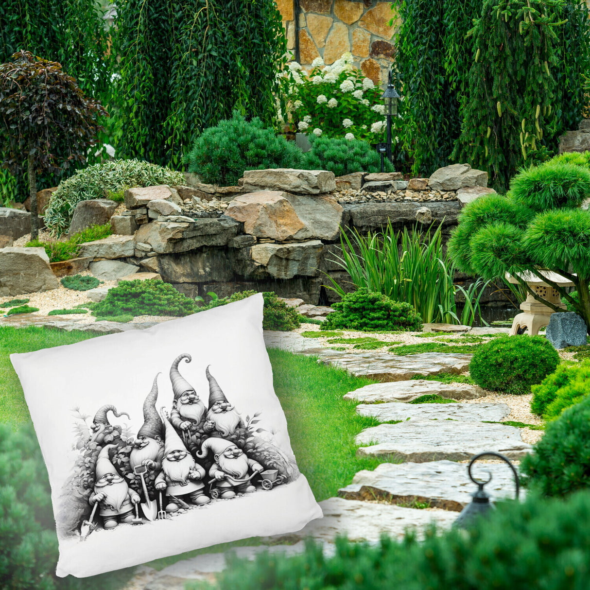 Lustige Gartenzwerge Kissen