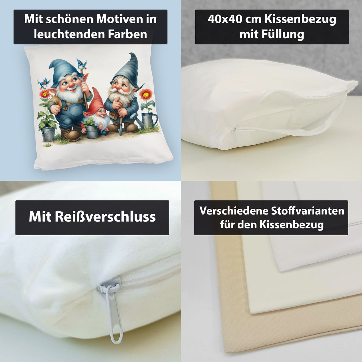 Drei lustige Gartenzwerge Kissen