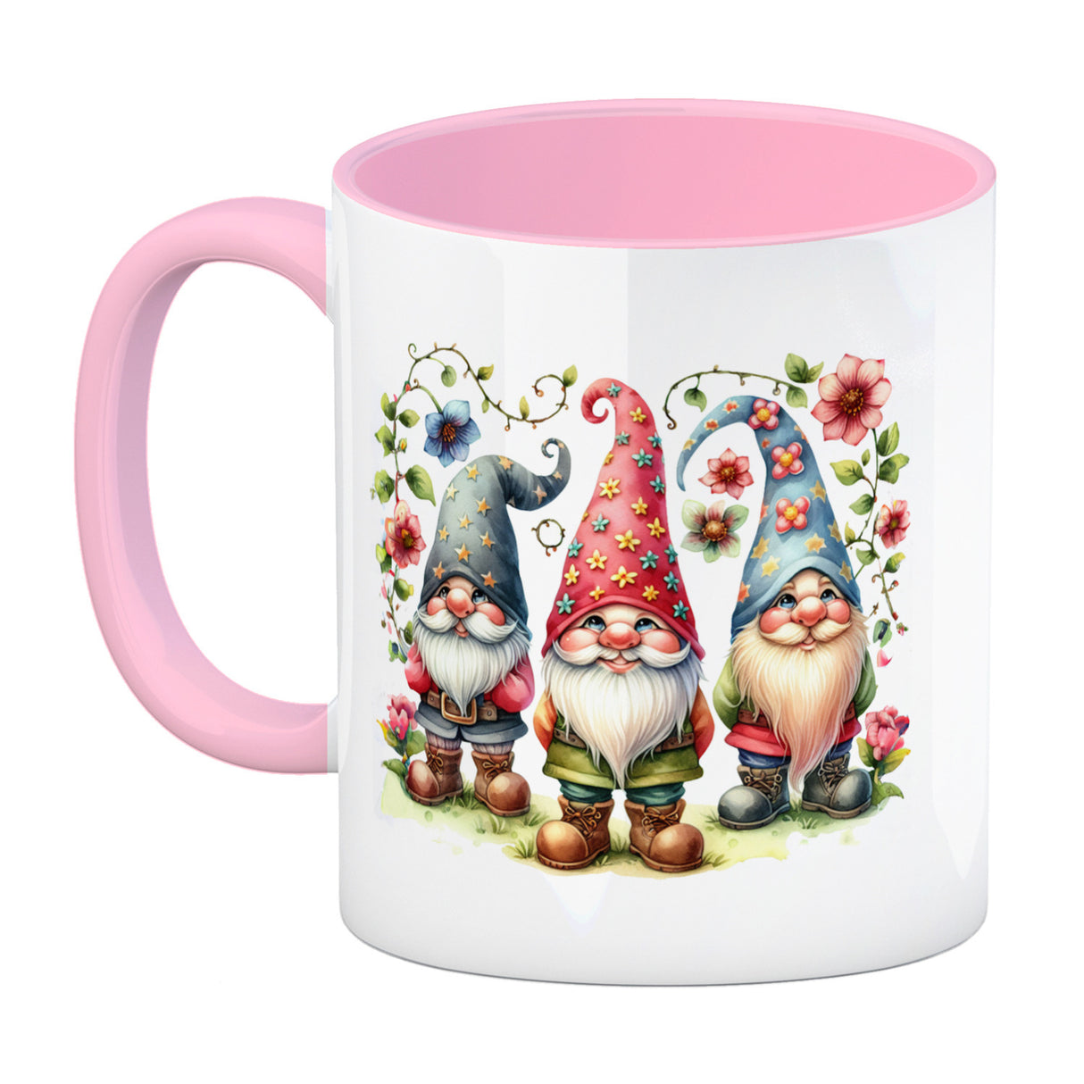 Gartenzwerge mit Blumen Kaffeebecher