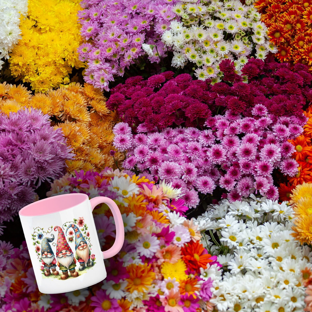 Gartenzwerge mit Blumen Kaffeebecher