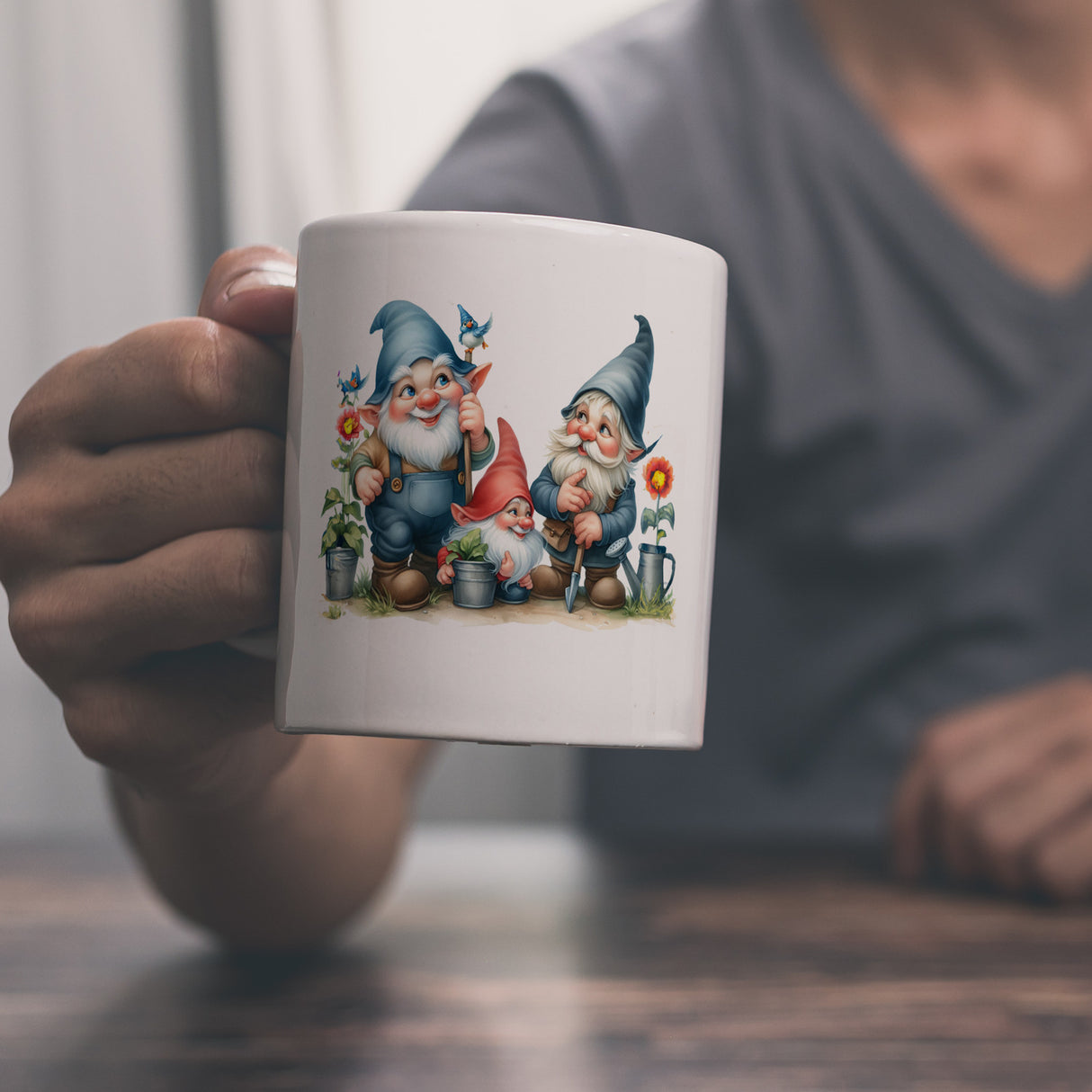 Gartenzwerge mit Zipfelmützen Kaffeebecher