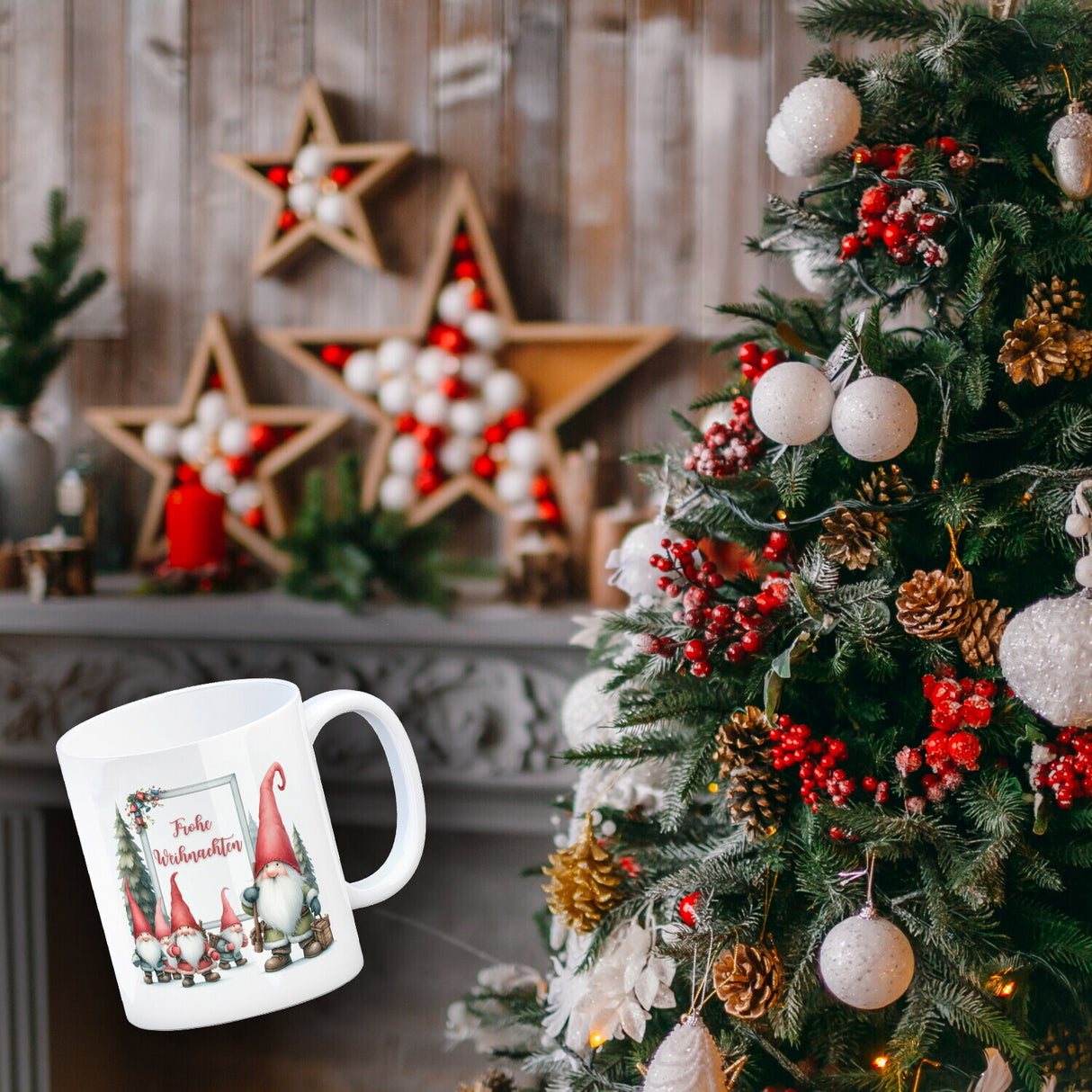 Weihnachts Kobolde Kaffeebecher mit Spruch Frohe Weihnachten