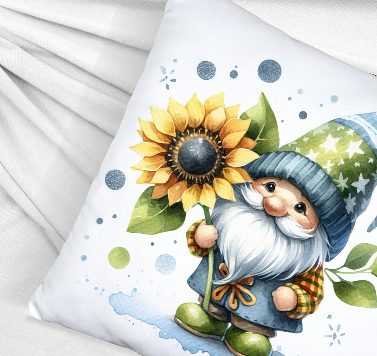 Gartenzwerg mit Sonnenblume Kissen